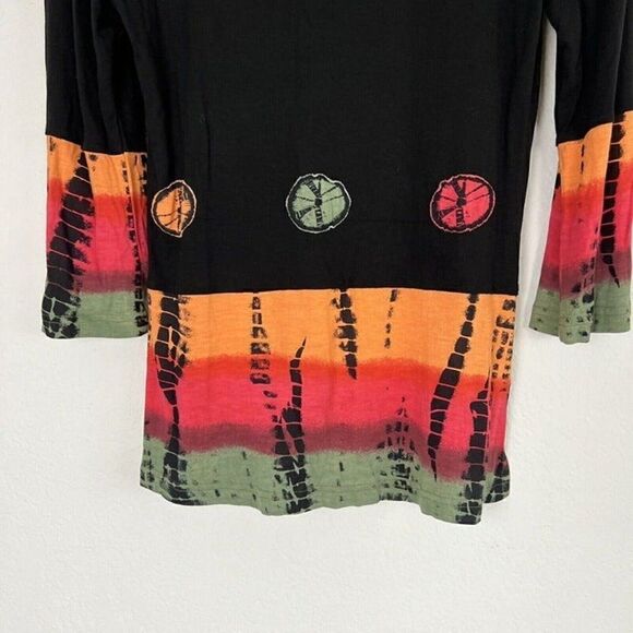 Parsley & Sage Women’s Boho Dip Tie Dye Accent Black Stretch Tunic Blouse Small - Picture 3 of 10